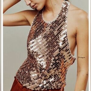Free People Intimately Disco Fever Sequin Tie Neck Tank Top Size Small